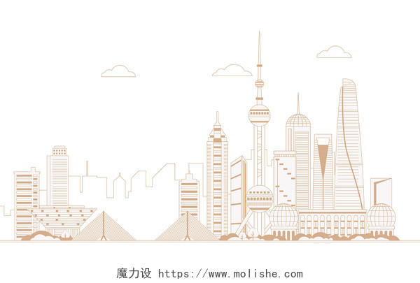 上海标志性建筑卡通简笔画城市插画建筑标志性建筑城市背景